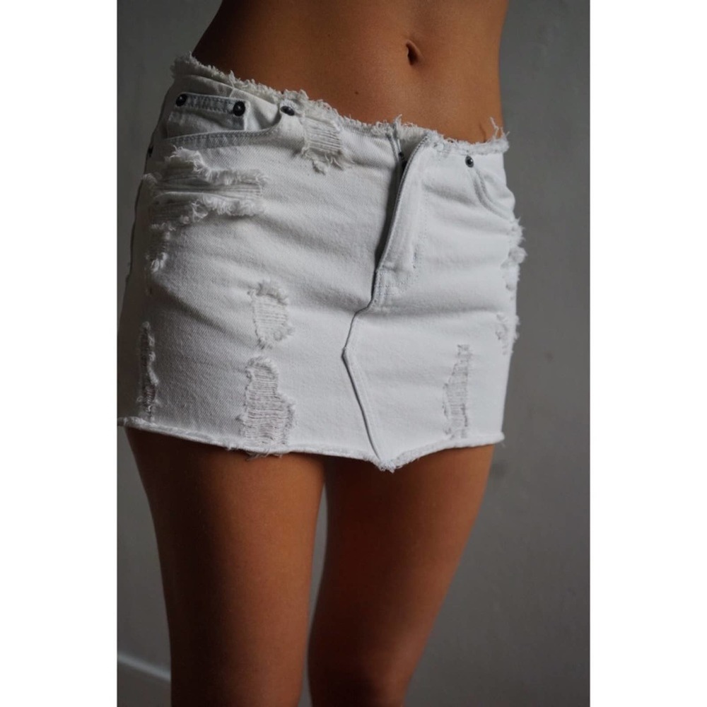 Carmar Distressed White Denim Mini Skirt 24
